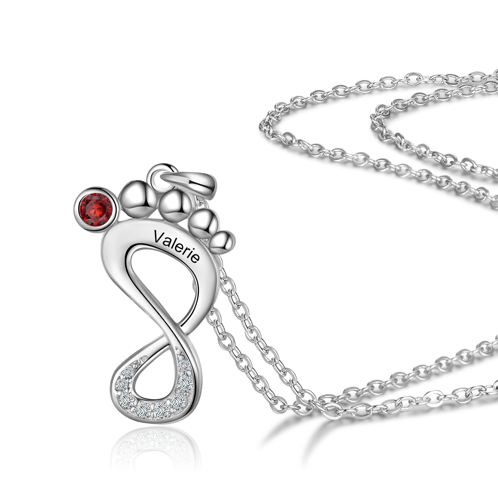Personalised Baby Foot Necklace With 1 Birthstone Engraved Family Name Gift For Mother-Jessemade AU