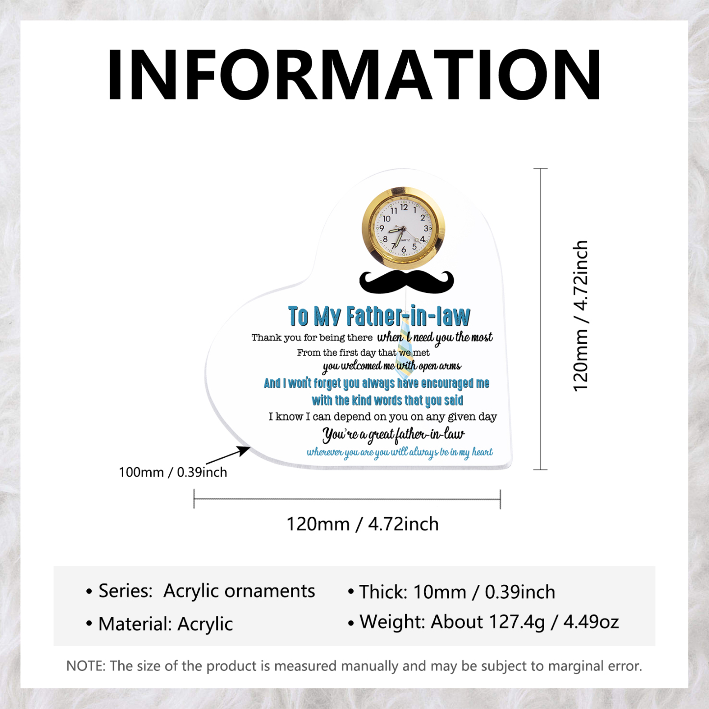 To My Father-in-law Acrylic Heart Clock Keepsake Heart Sign - I know I can depend on you on any given day-Jessemade AU