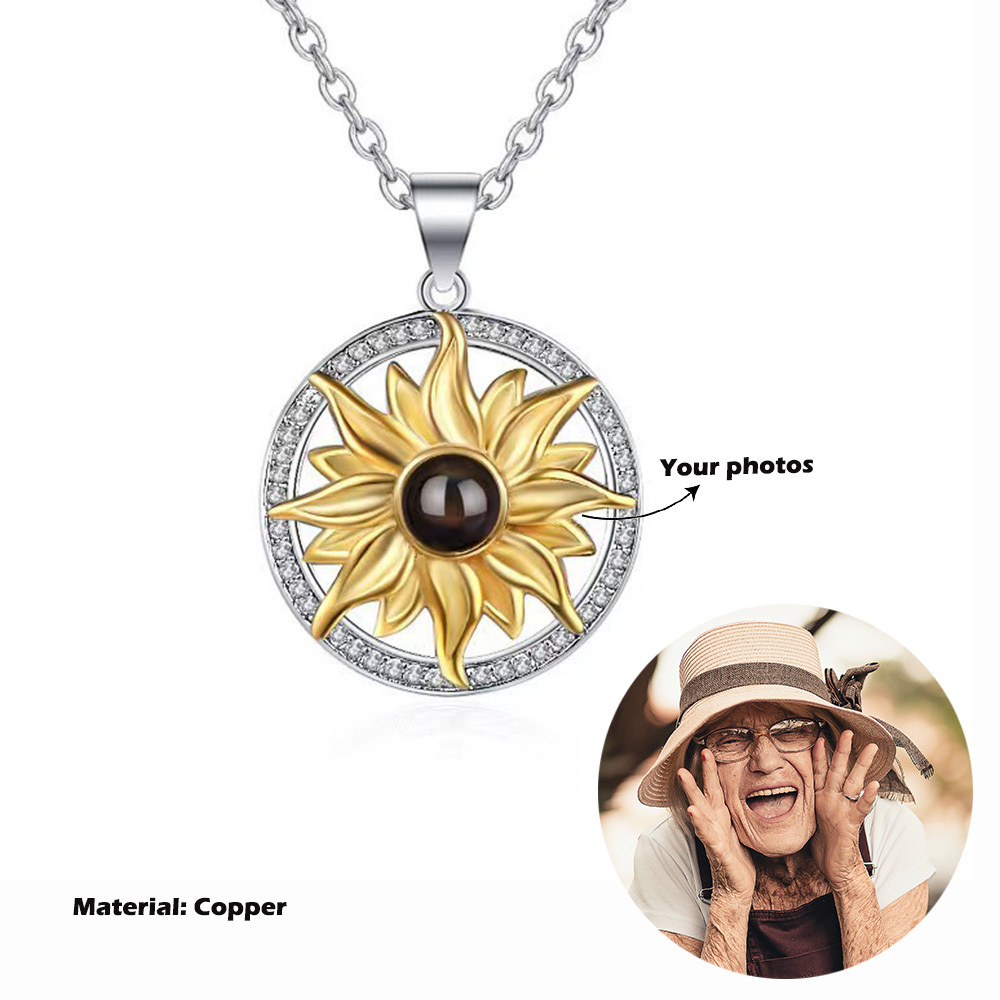Personalised Sunflower Projection Necklace Custom Photo Necklace Creative Gift for Her-Jessemade AU