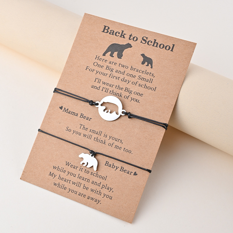 2 Pcs Parent-Child Bracelet Set Bear Bracelet Back to School Gift for Kids