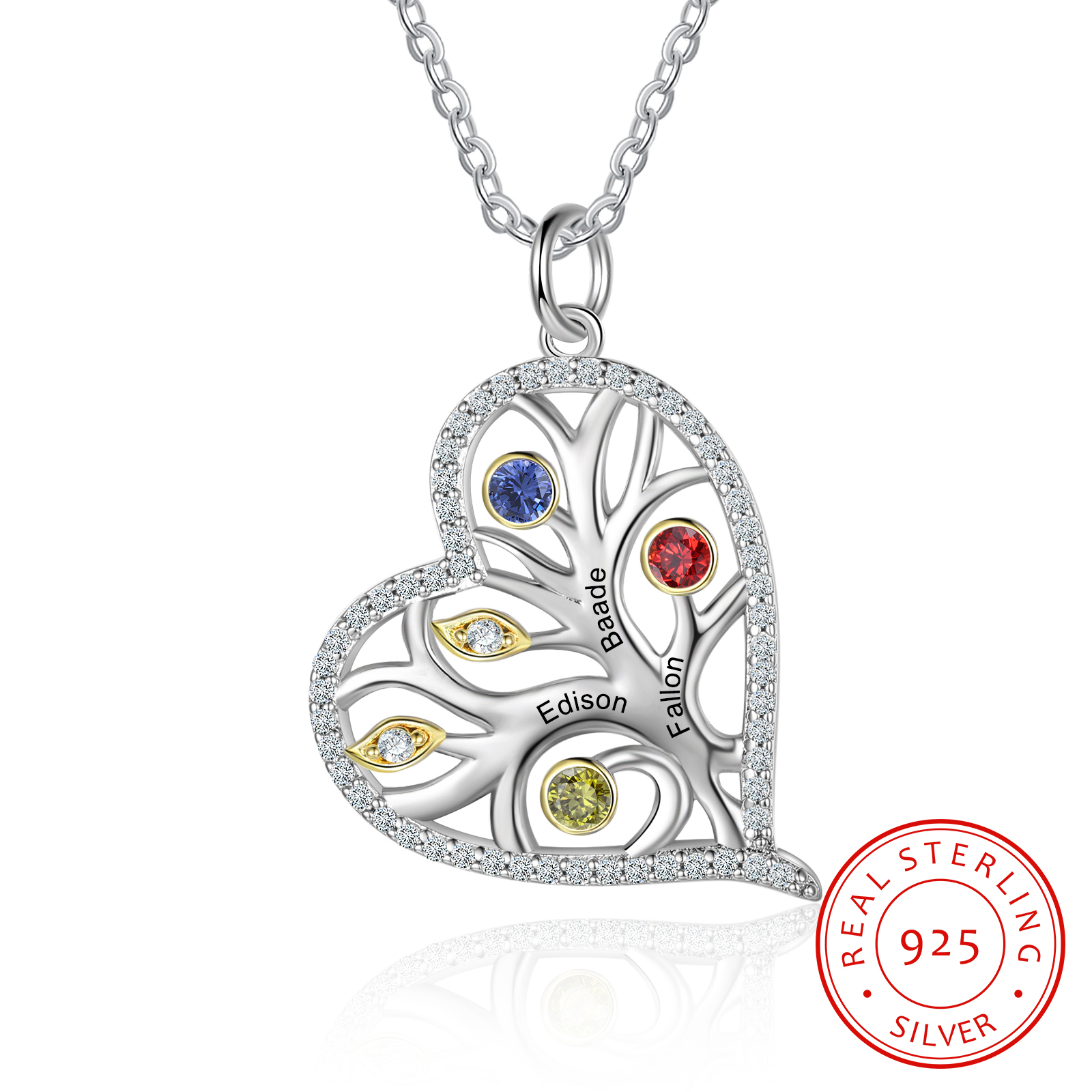 Personalised Family Tree Necklace With 3 Birthstones Custom Names Best Gift For Mother-Jessemade AU