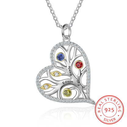 Personalised Family Tree Necklace With 3 Birthstones Custom Names Best Gift For Mother-Jessemade AU