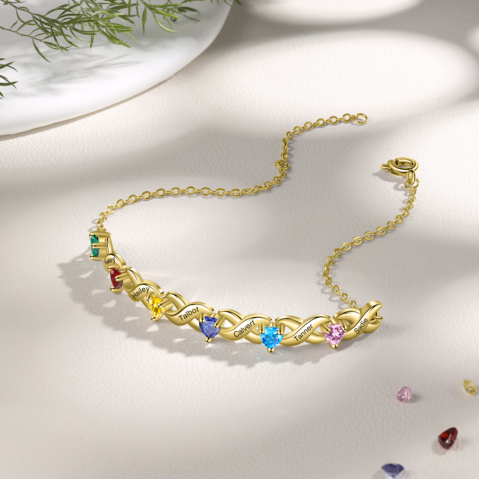 Family Custom Bracelet Heart Personalised with 6 Birthstones Gift Box Set-Jessemade AU