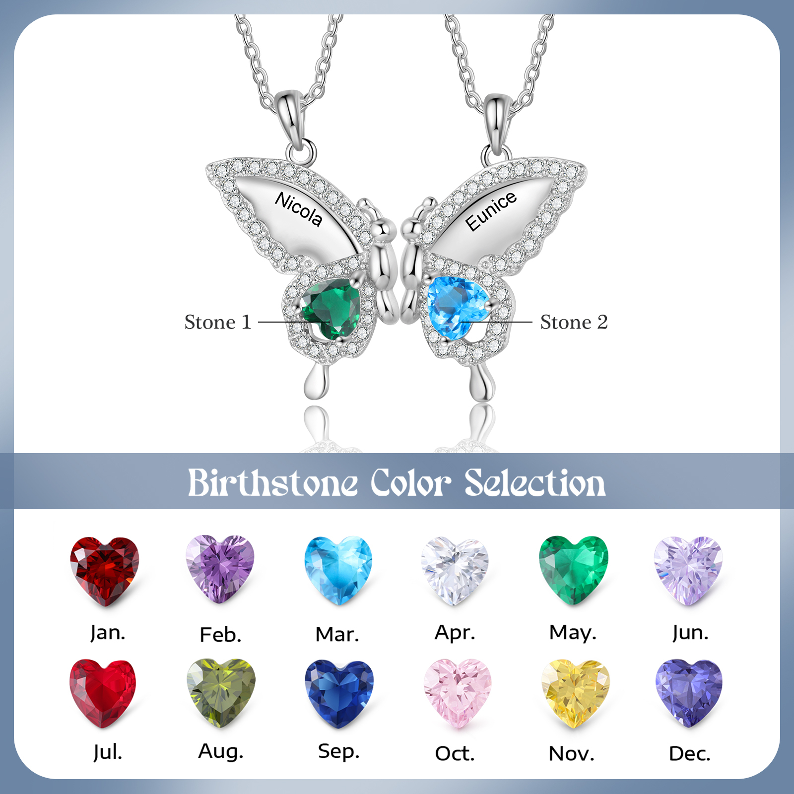 Butterfly Necklace Set Customised Birthstones & Names Necklace Mother and Daughter Necklaces Birthday Gift for Friends-Jessemade AU