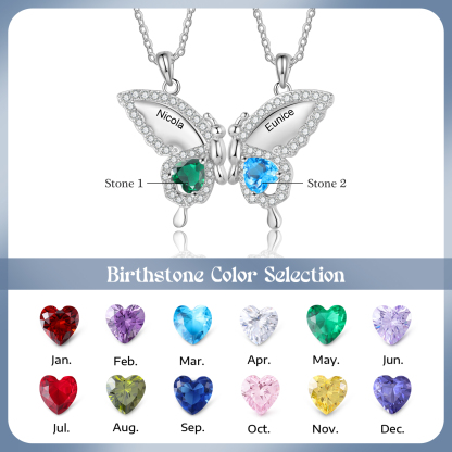 Butterfly Necklace Set Customised Birthstones & Names Necklace Mother and Daughter Necklaces Birthday Gift for Friends-Jessemade AU
