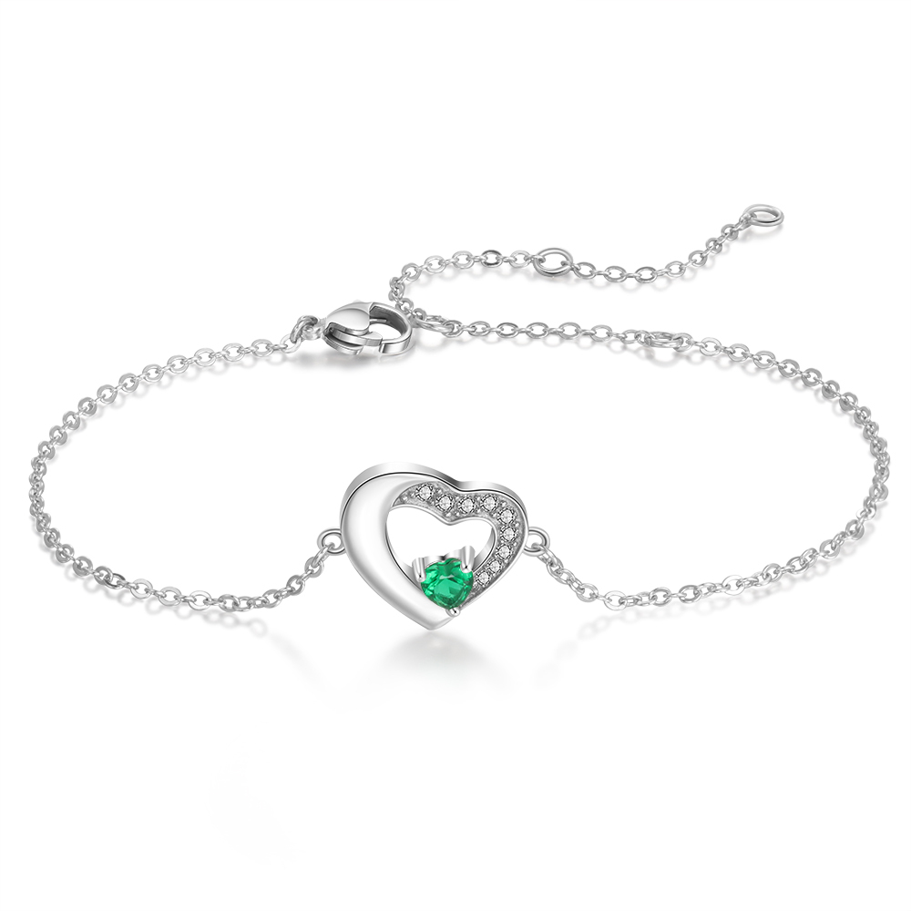 Personalised Heart Bracelet With 1 Birthstone Engraved Names Bracelet Gift For Women-Jessemade AU