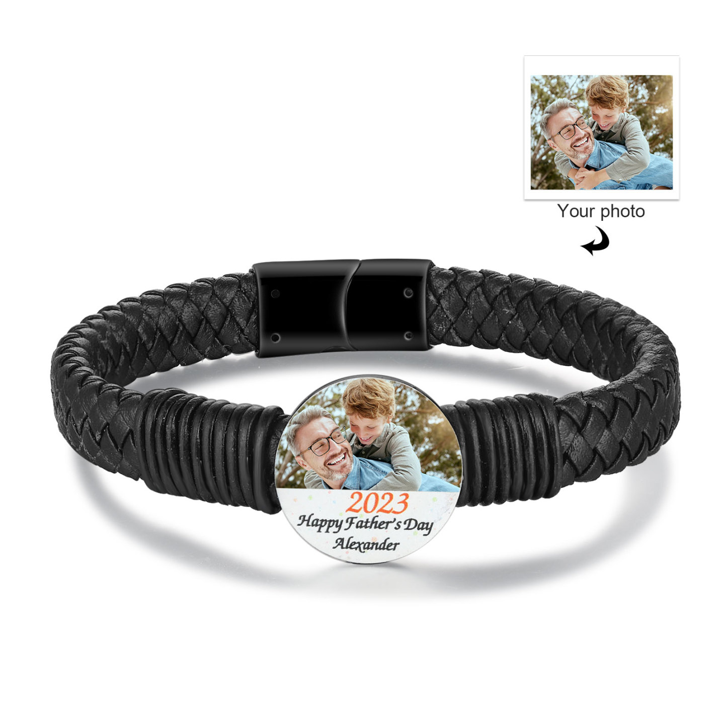Mens Leather Bracelet Custom Photo Bracelet for Him-Jessemade AU