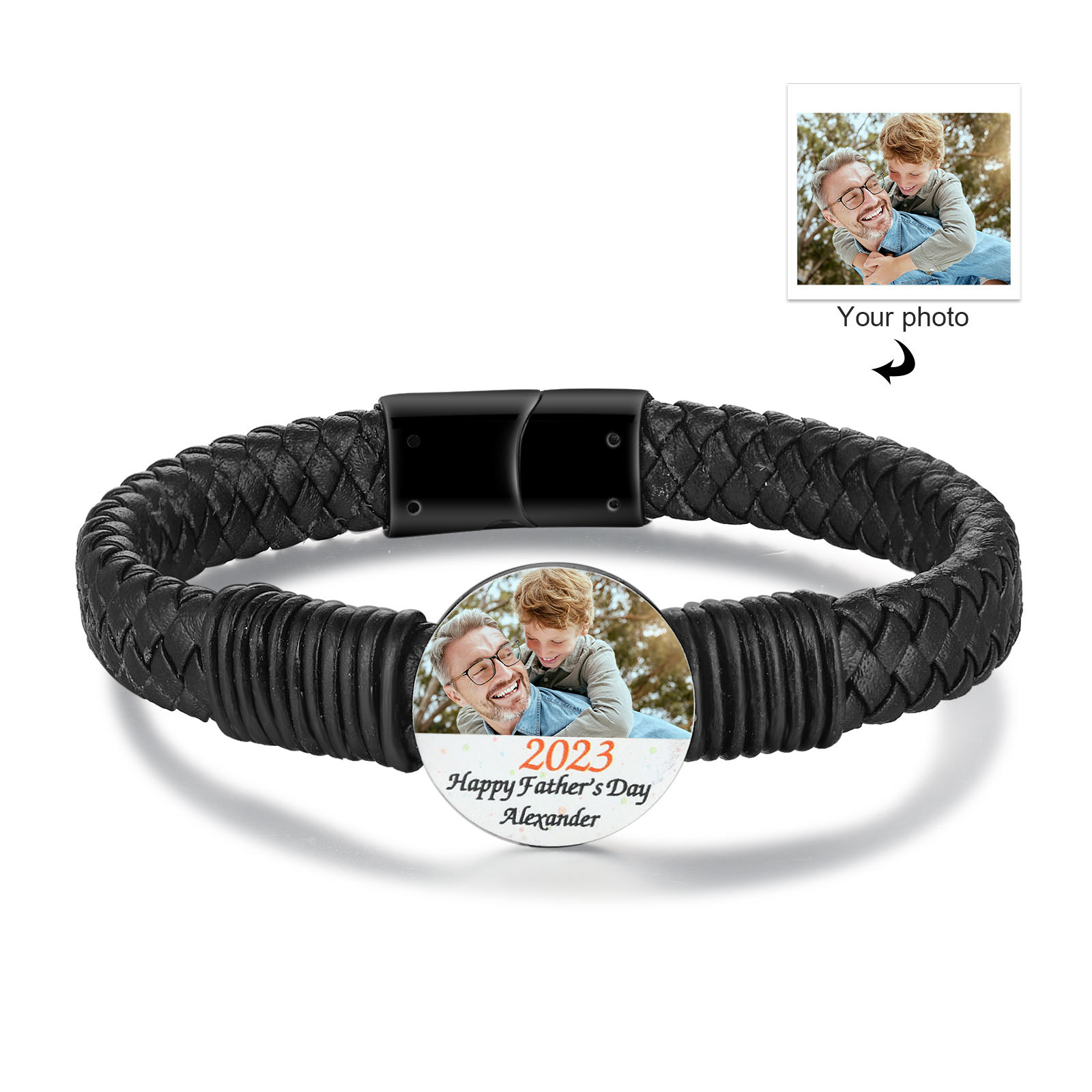 Mens Leather Bracelet Custom Photo Bracelet for Him-Jessemade AU