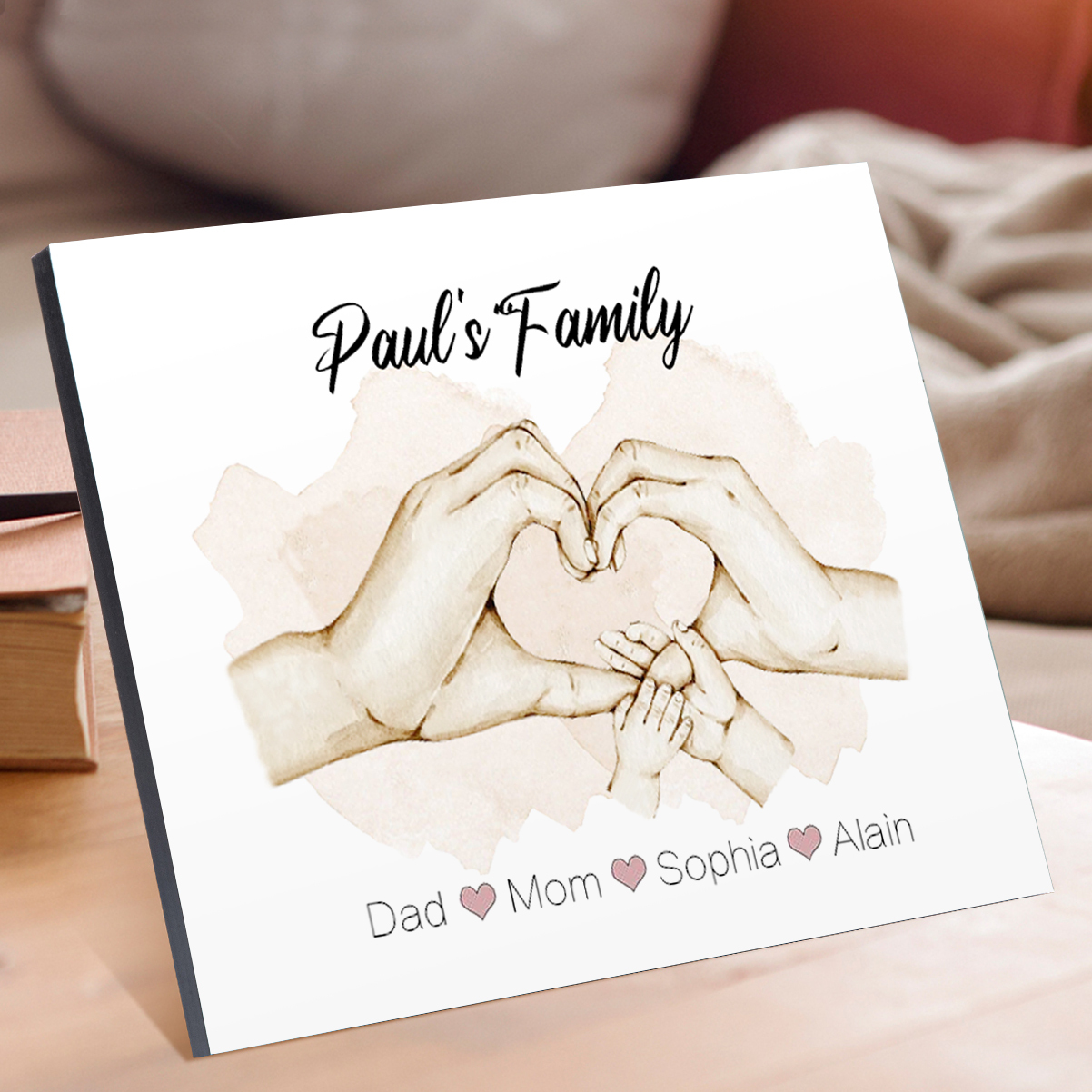 Personalised Heart Holding Hands Picture Board Custom 4 Names Family Keepsake Wood Signs Photo Frame-Jessemade AU