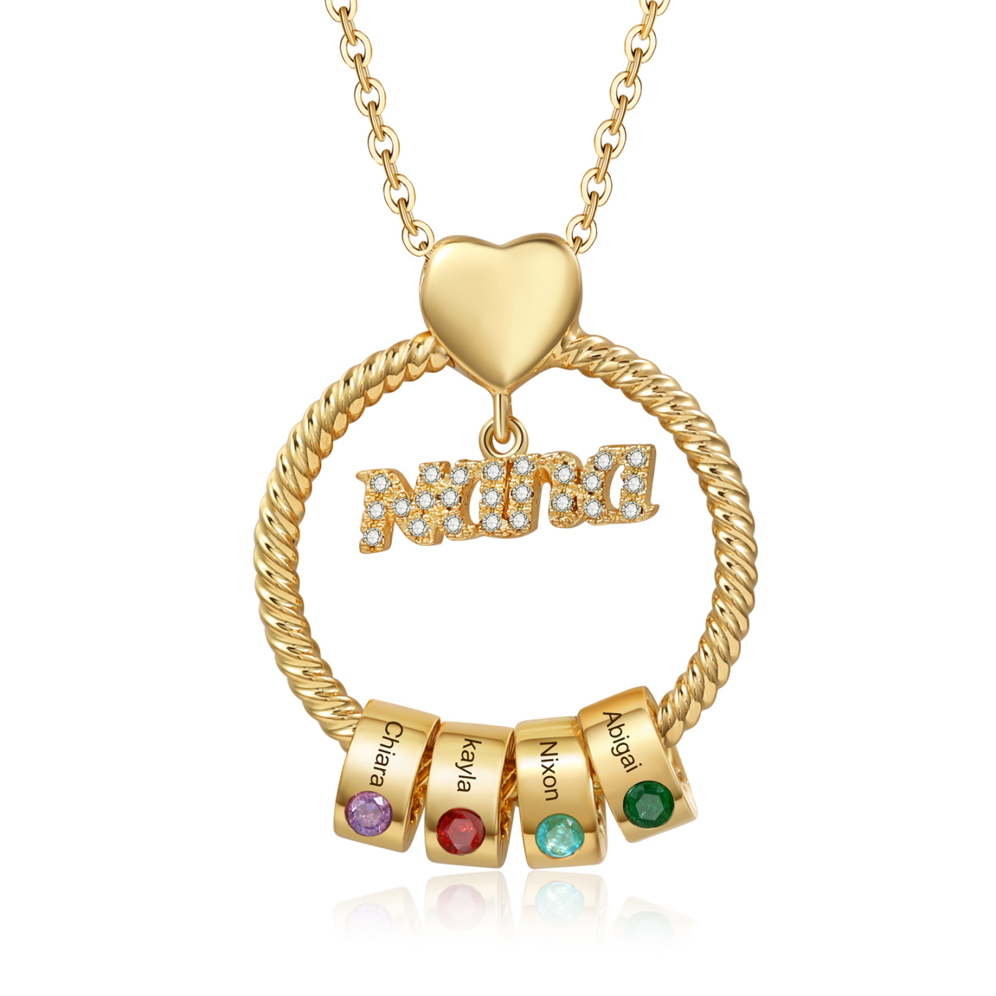 4 Names - Personalised Nana Necklace Custom Names & Birthstones Circle Pendant Necklace Gift for Grandma Nana-Jessemade AU