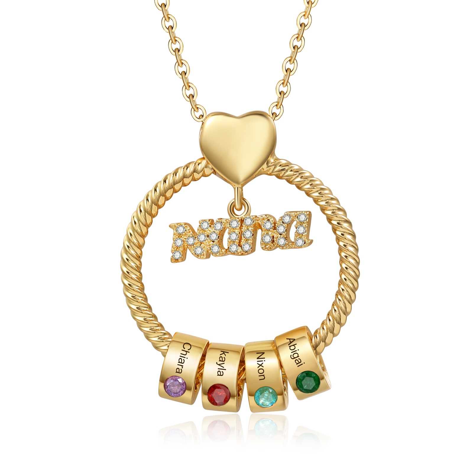 4 Names - Personalised Nana Necklace Custom Names & Birthstones Circle Pendant Necklace Gift for Grandma Nana-Jessemade AU