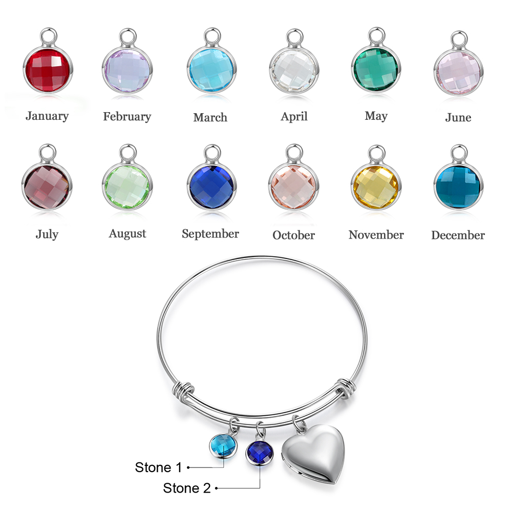 Personalised Heart Photo Locket Bracelet With Birthstones Custom Photo Bracelet Gifts For Her-Jessemade AU