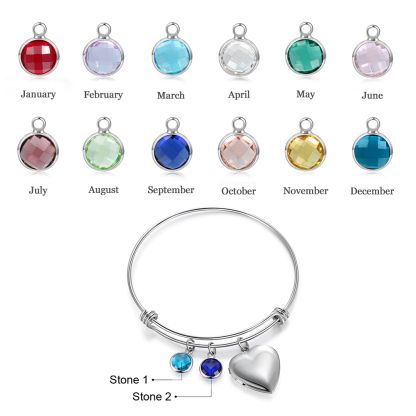 Personalised Heart Photo Locket Bracelet With Birthstones Custom Photo Bracelet Gifts For Her-Jessemade AU