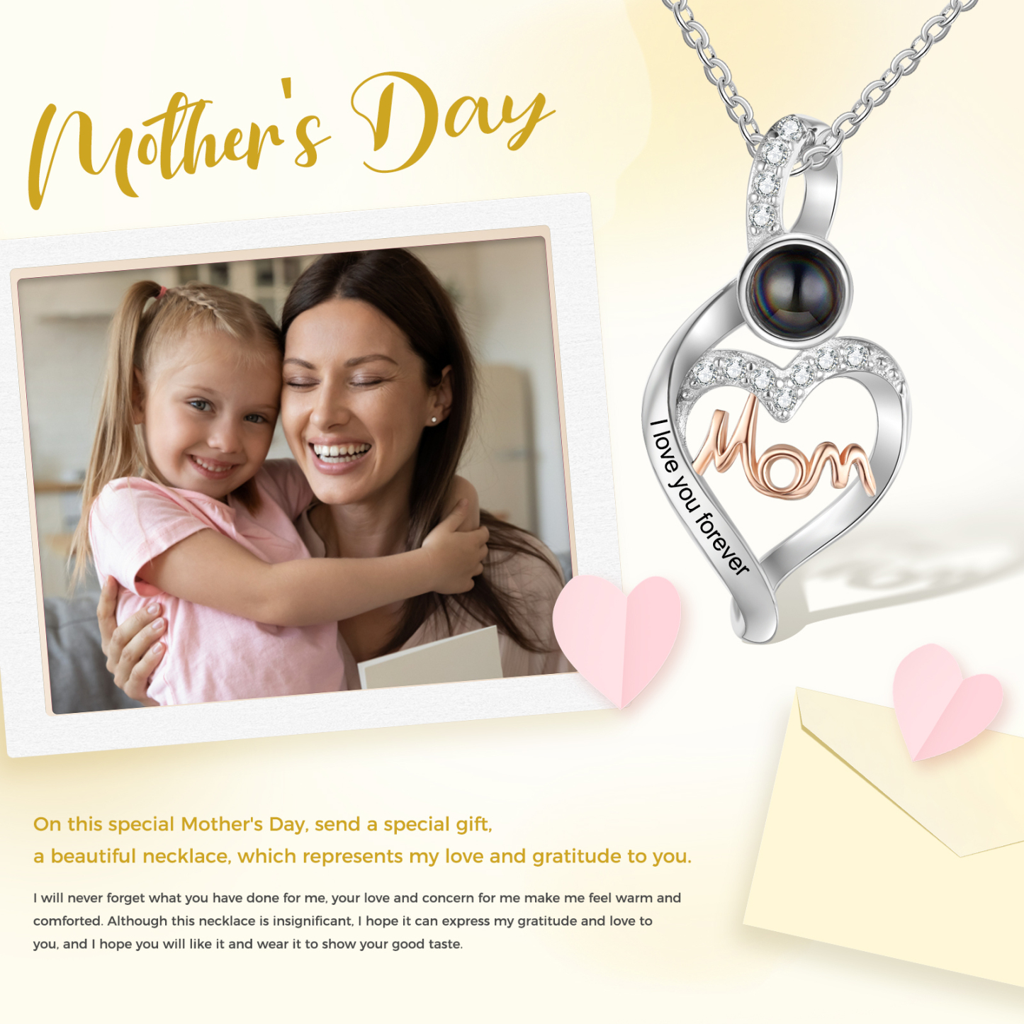 Personalised Mom Projection Necklace Custom Photo Heart Necklace for Mother's Day-Jessemade AU