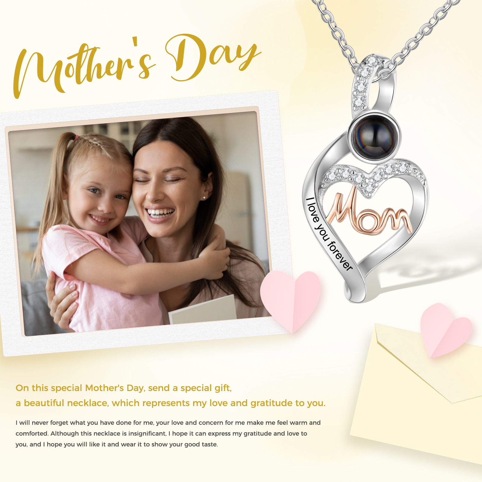 Personalised Mom Projection Necklace Custom Photo Heart Necklace for Mother's Day-Jessemade AU