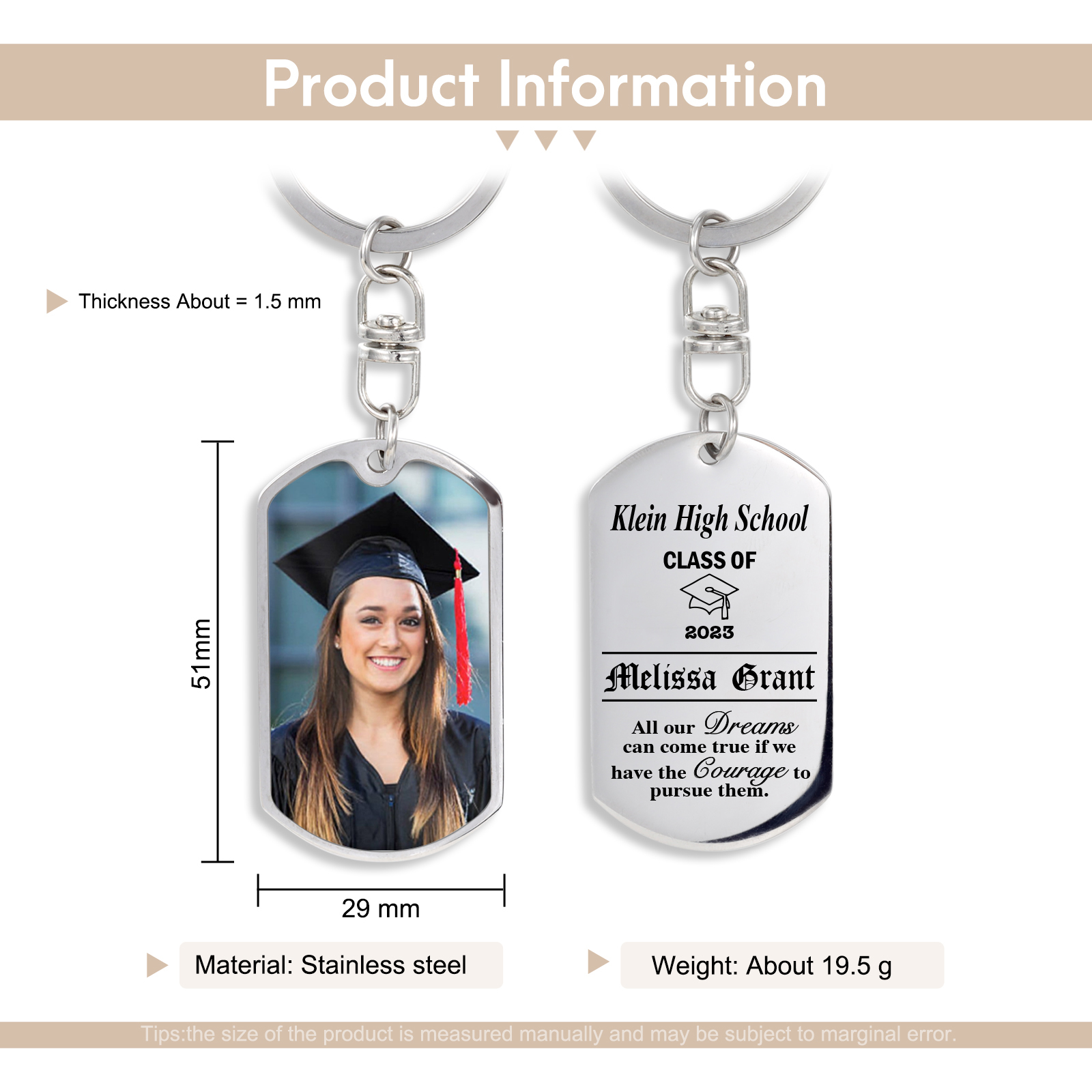 Custom Photo Keychain Class of 2024 Graduation Keyring-Jessemade AU