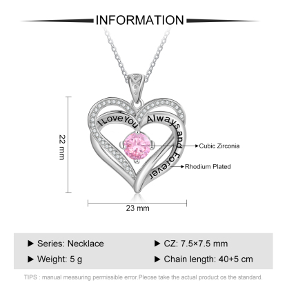 Personalised Heart Necklace with 1 Birthstone Engraved Names Gift For Women-Jessemade AU