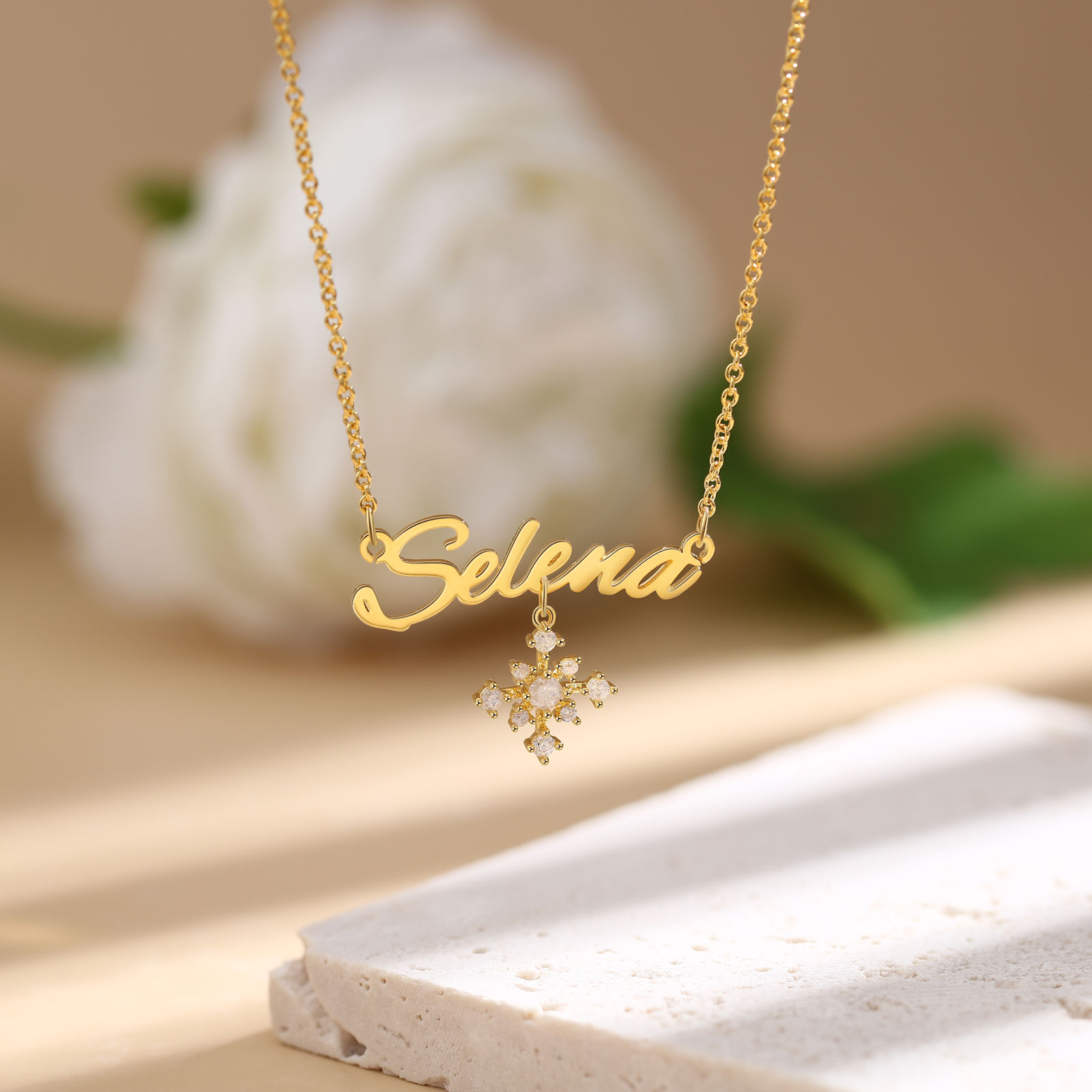 Personalised Snowflake Necklace Custom 1 Name Necklace Gift For Women-Jessemade AU