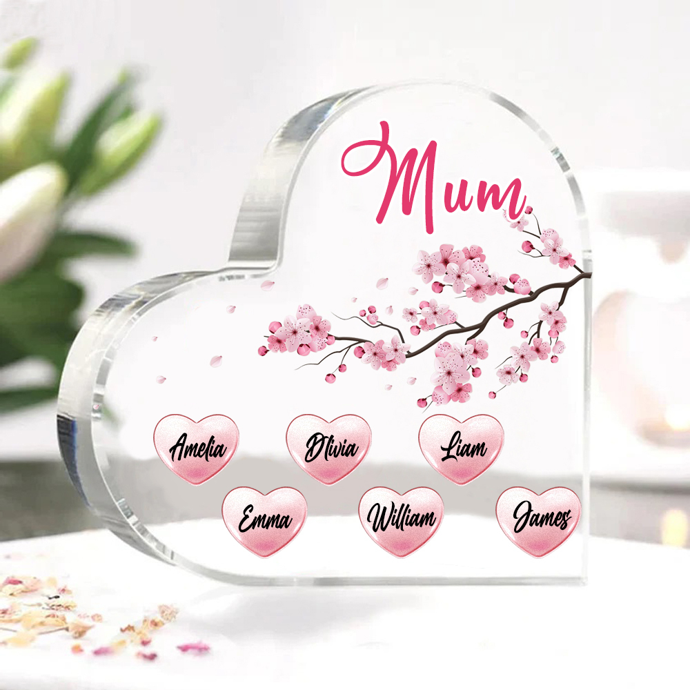 6 Names - Personalised Acrylic Heart Keepsake Custom Text Peach Blossom Ornaments Gifts for Grandma/Mother-Jessemade AU