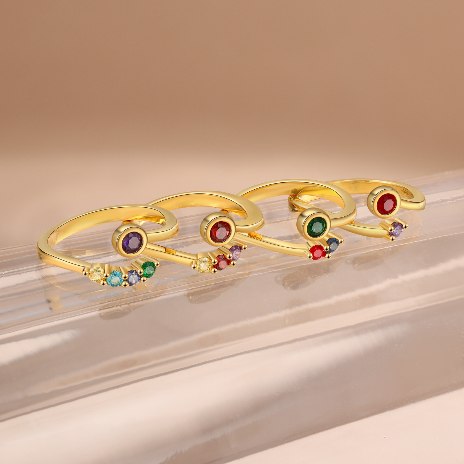 Personalised Women's Ring Custom 2 Birthstones Open Ring Birthday Gift for Ladies Girls-Jessemade AU