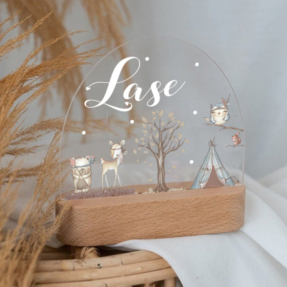 Personalised Woodland Friends Night Light Custom Name LED Lamp Baby Gift-Jessemade AU