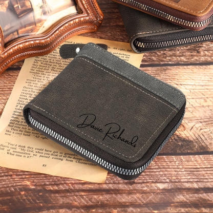 Personalised Text & Letter & Name Billfold Wallet Custom Men's Leather Wallet Zipper Gift for Him-Jessemade AU