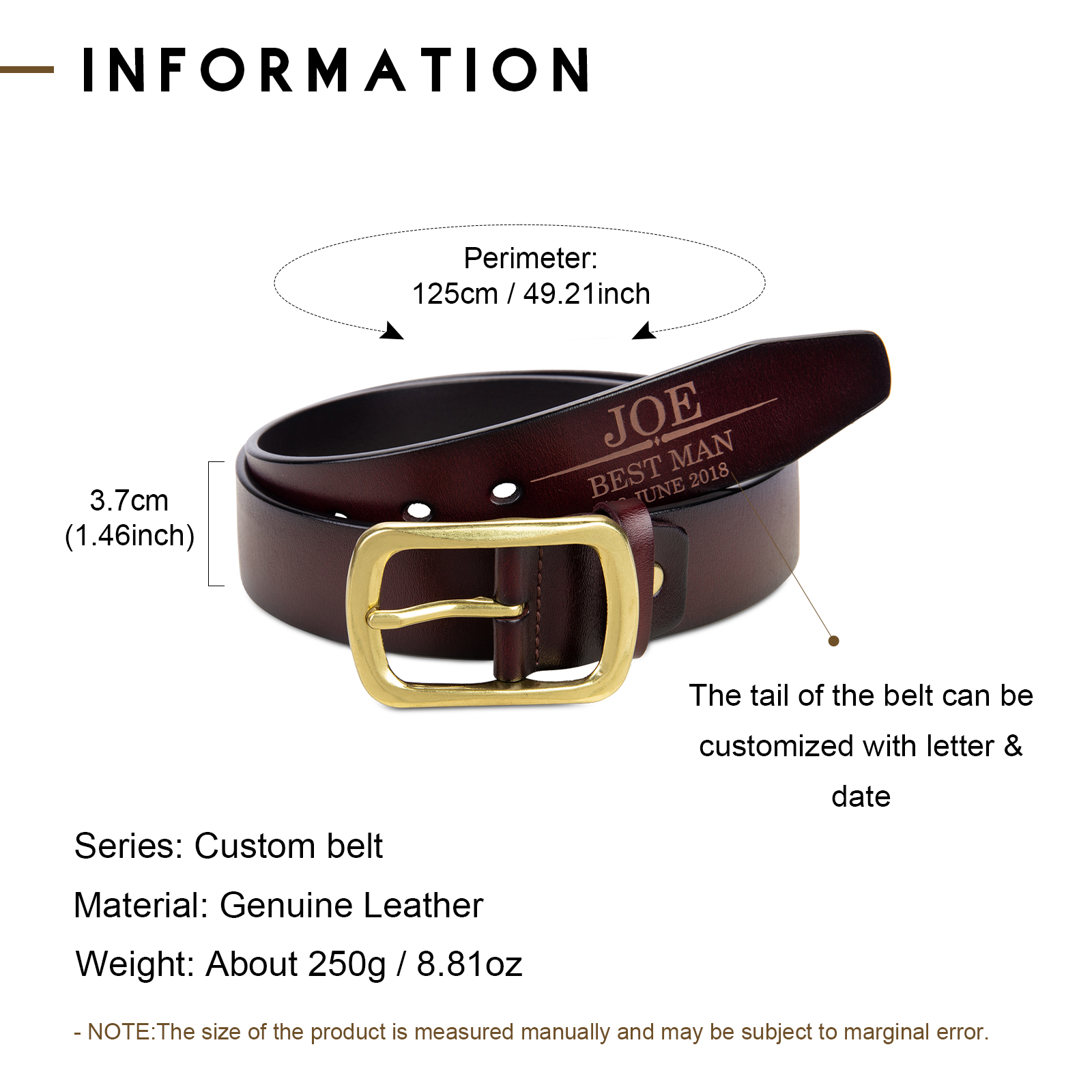 Personalised Genuine Leather Belt Engraved Names Men's Belt for Him-Jessemade AU
