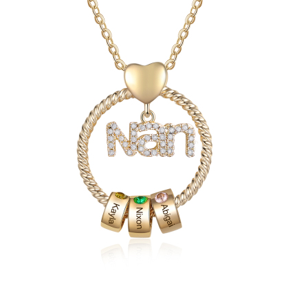3 Names - Personalised Nan Necklace Custom Names & Birthstones Circle Pendant Necklace Gift for Grandma Nanna-Jessemade AU