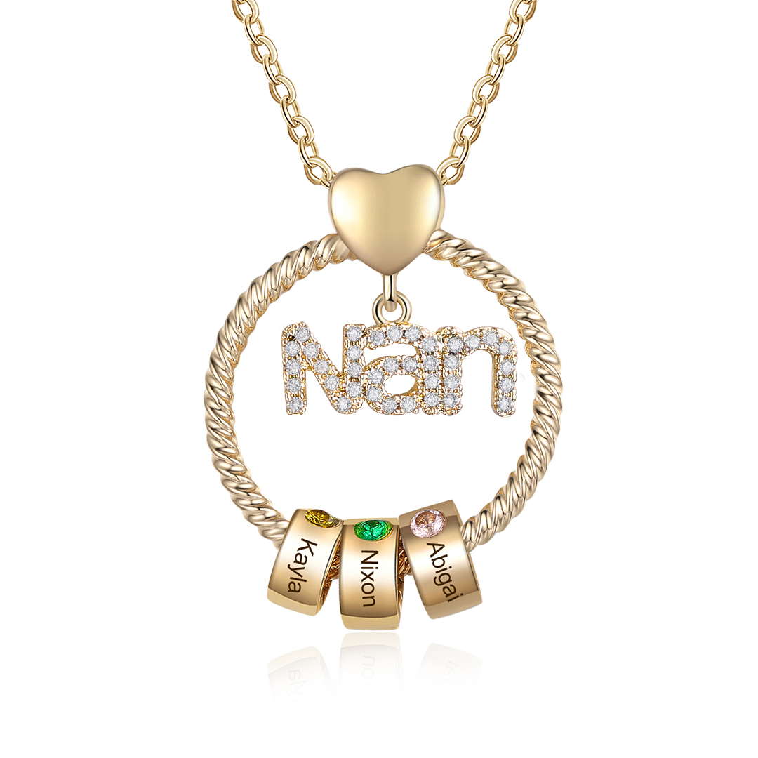 3 Names - Personalised Nan Necklace Custom Names 3 Birthstones Circle Pendant Necklace Christmas Gift for Grandma Nana-Jessemade AU