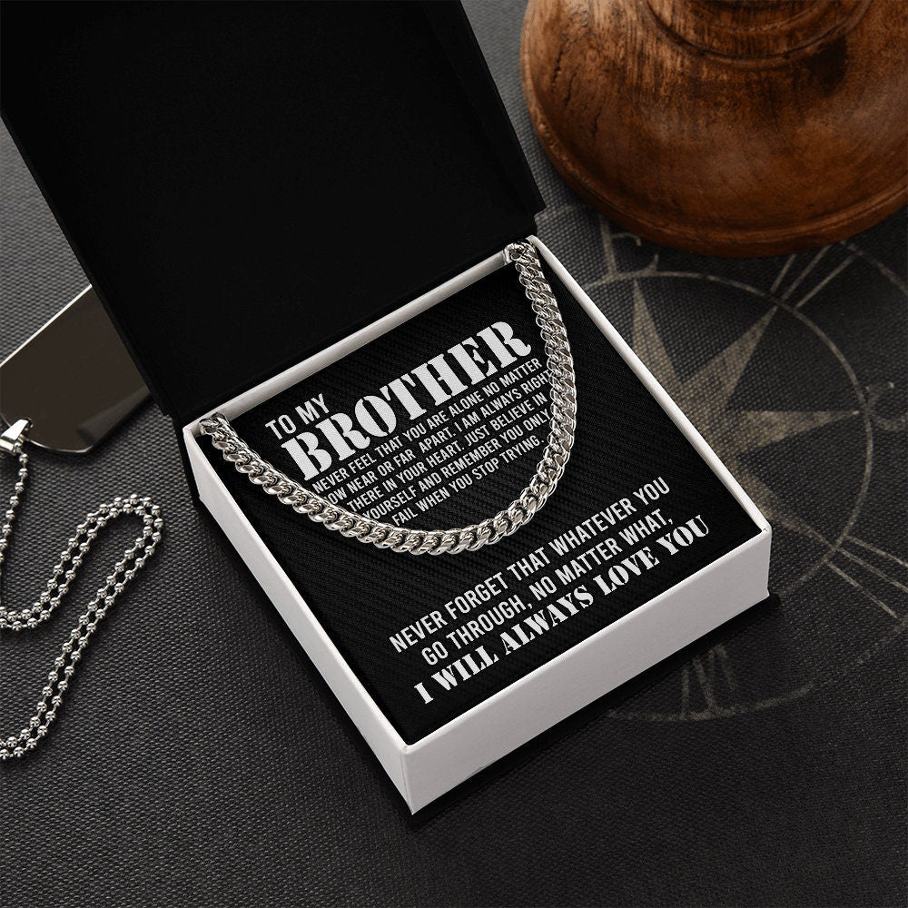 To My Brother Cuban Link Chain Necklace Stainless Steel Necklace Gift Set "I Will Always Love You" Gift for Brother-Jessemade AU