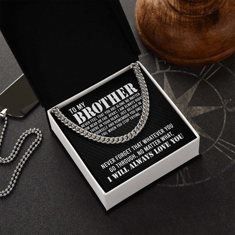 To My Brother Cuban Link Chain Necklace Stainless Steel Necklace Gift Set "I Will Always Love You" Gift for Brother-Jessemade AU