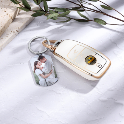 Personalised Photo Keychain with Name "Drive Safe I Need You Here with Me" for Couple-Jessemade AU