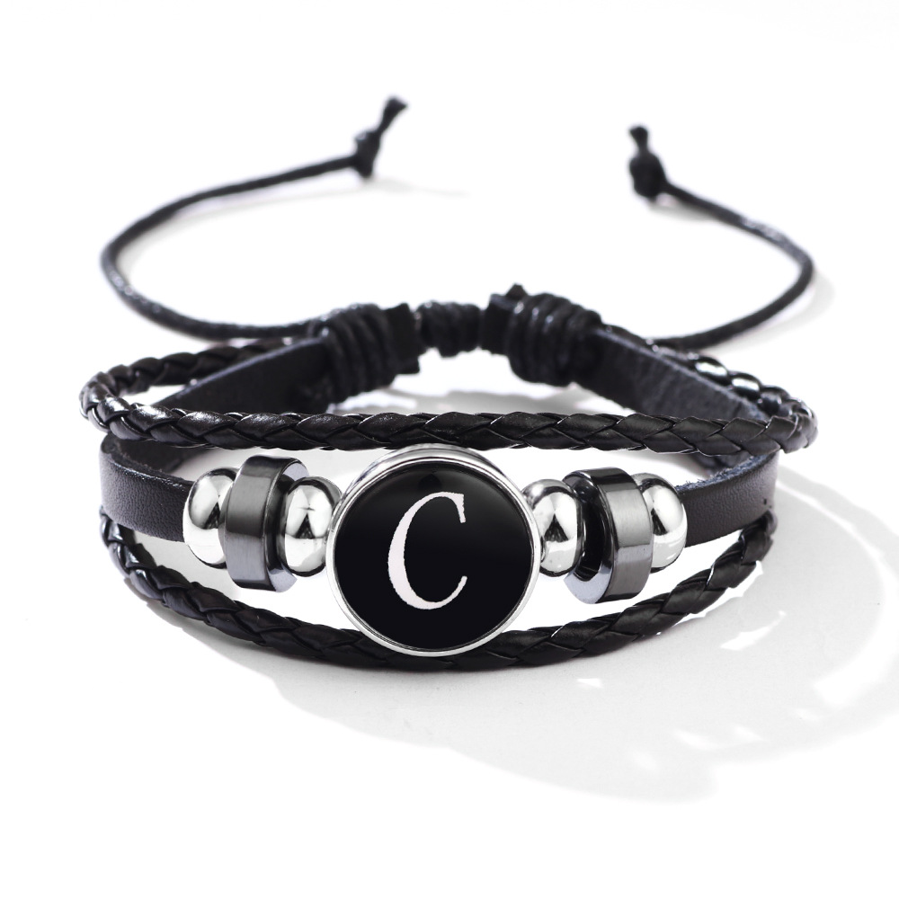 26 Letter Leather Braided Bracelets A-Z Initial Alphabet Beaded Bracelet Gifts for Women Men-Jessemade AU