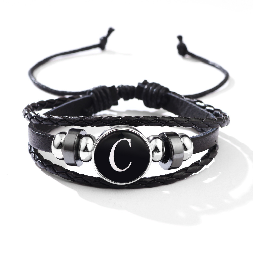 26 Letter Leather Braided Bracelets A-Z Initial Alphabet Beaded Bracelet Gifts for Women Men-Jessemade AU