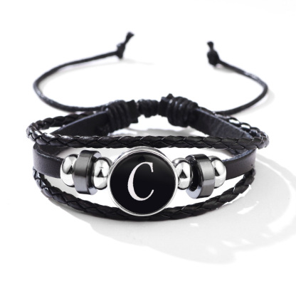 26 Letter Leather Braided Bracelets A-Z Initial Alphabet Beaded Bracelet Gifts for Women Men-Jessemade AU