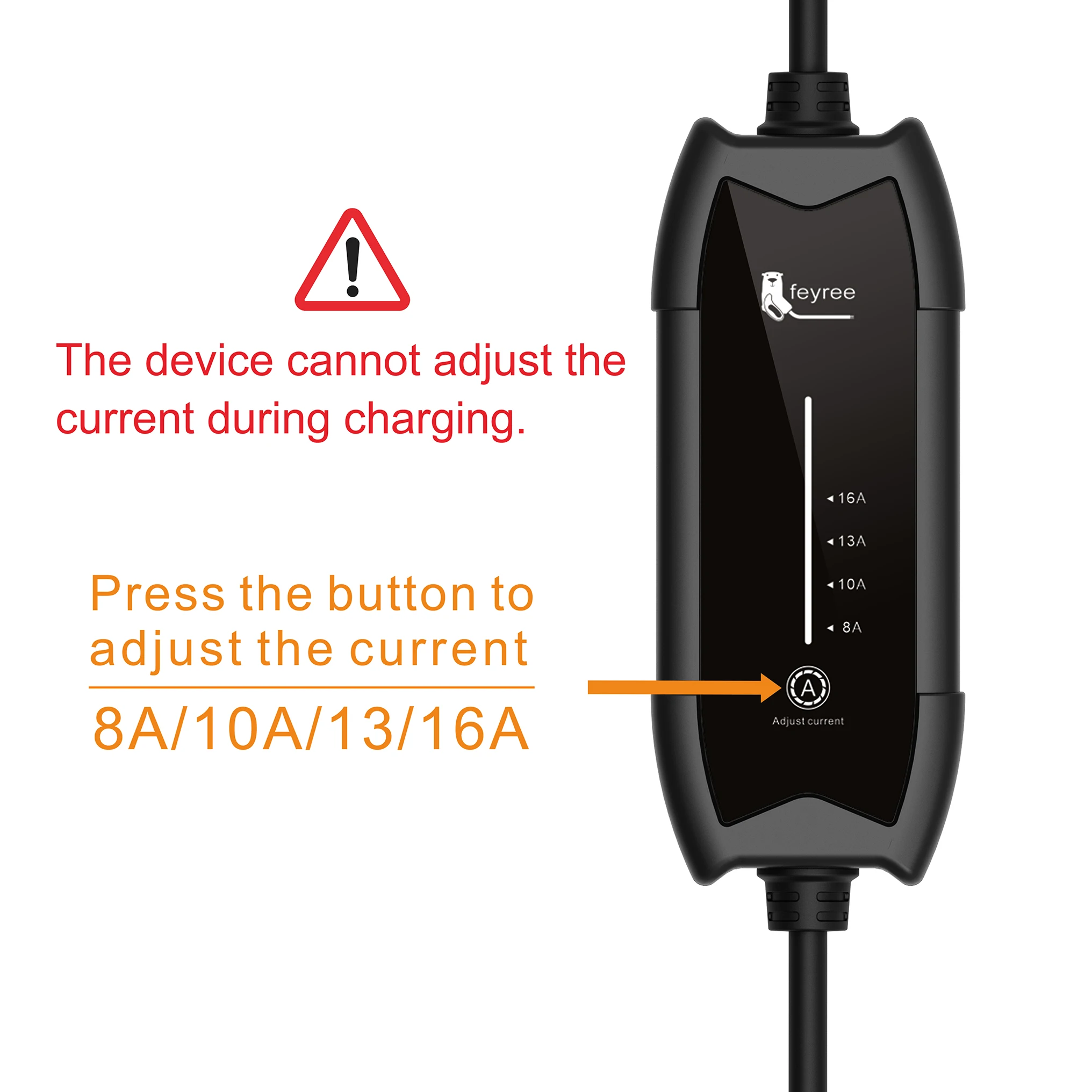 EV charger current adjustment button with charging safety lockout feature