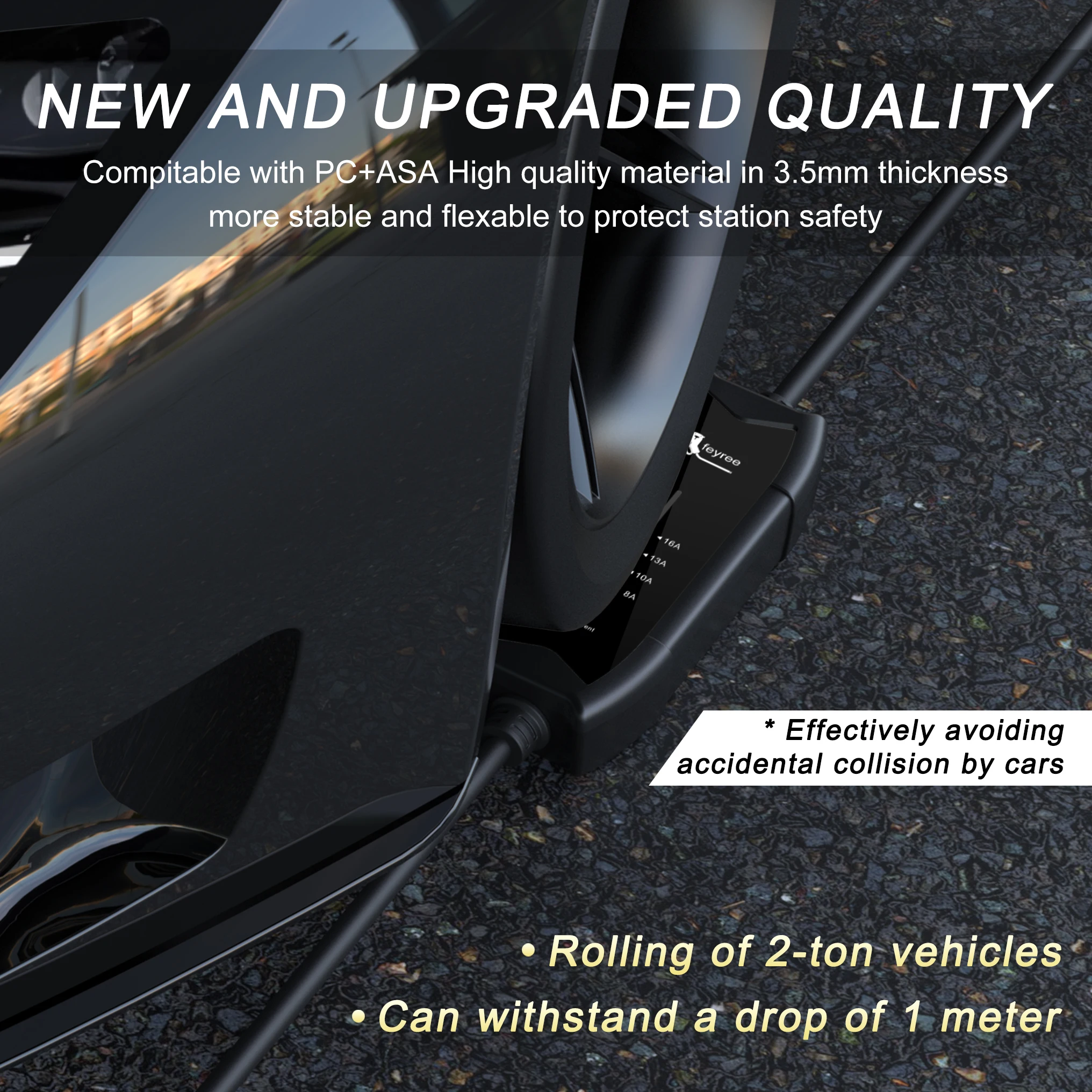 EV charger PC+ASA material passes 2-ton vehicle rollover and 1-meter drop test
