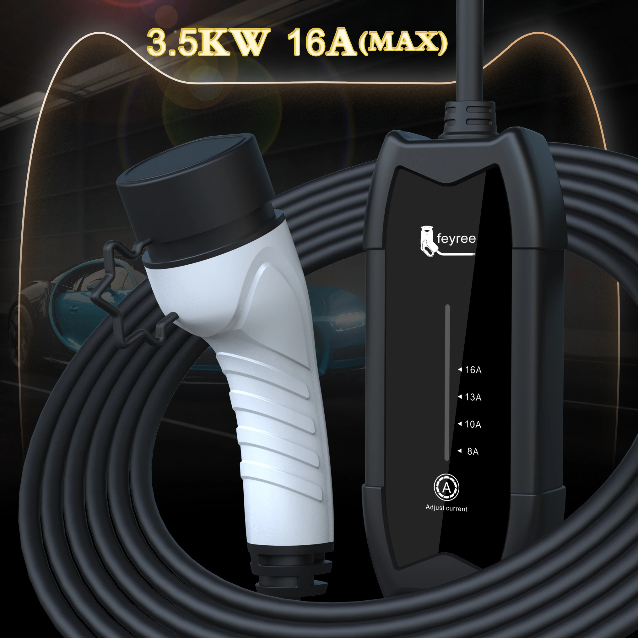 3.5KW portable Level 2 EV charger 16A max adjustable current output EVSE