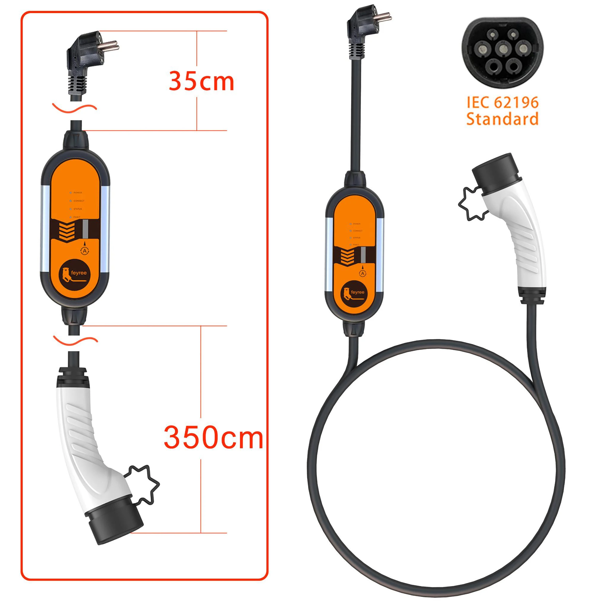 Feyree EV charger design and cable details with 350cm cable