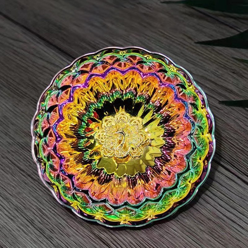 七彩鎏金蓮花孔雀茶盞