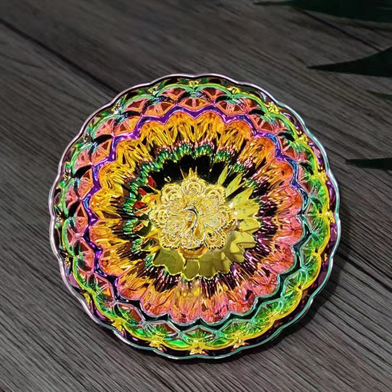 七彩鎏金蓮花孔雀茶盞