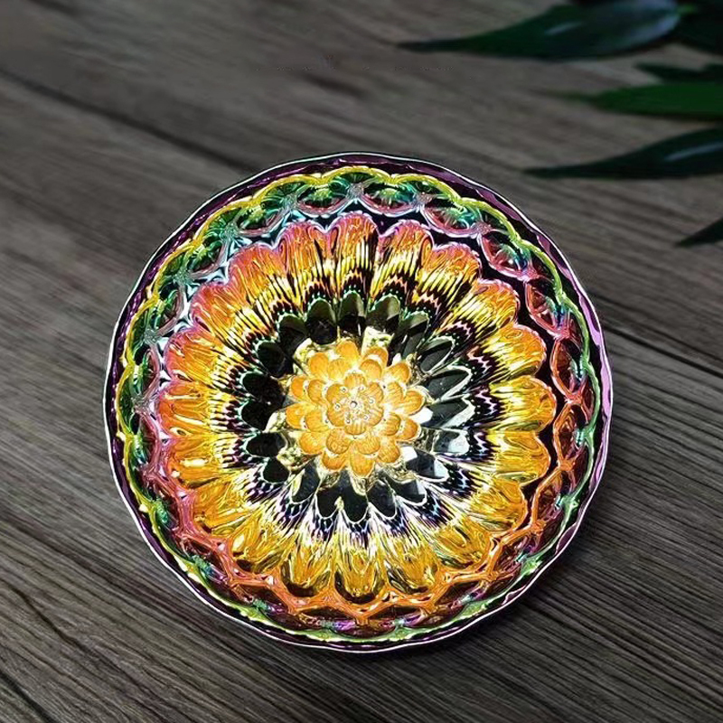 七彩鎏金蓮花孔雀茶盞
