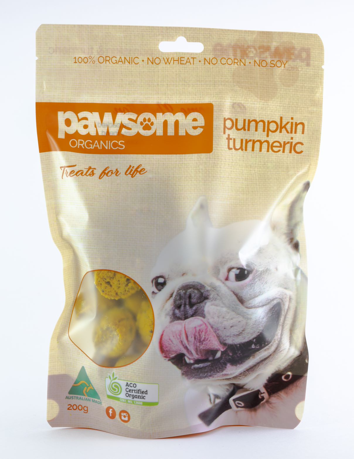 Pawsome Organics Certified Organic Pumpkin and Turmeric Dog Treats 200g-Peti