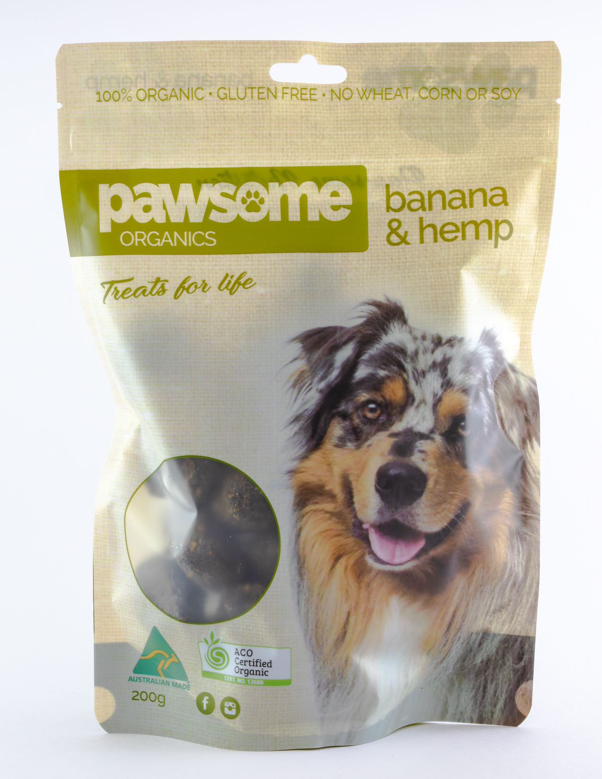 Pawsome Organics Certified Organic Banana and Hemp Dog Treats 200g-Peti