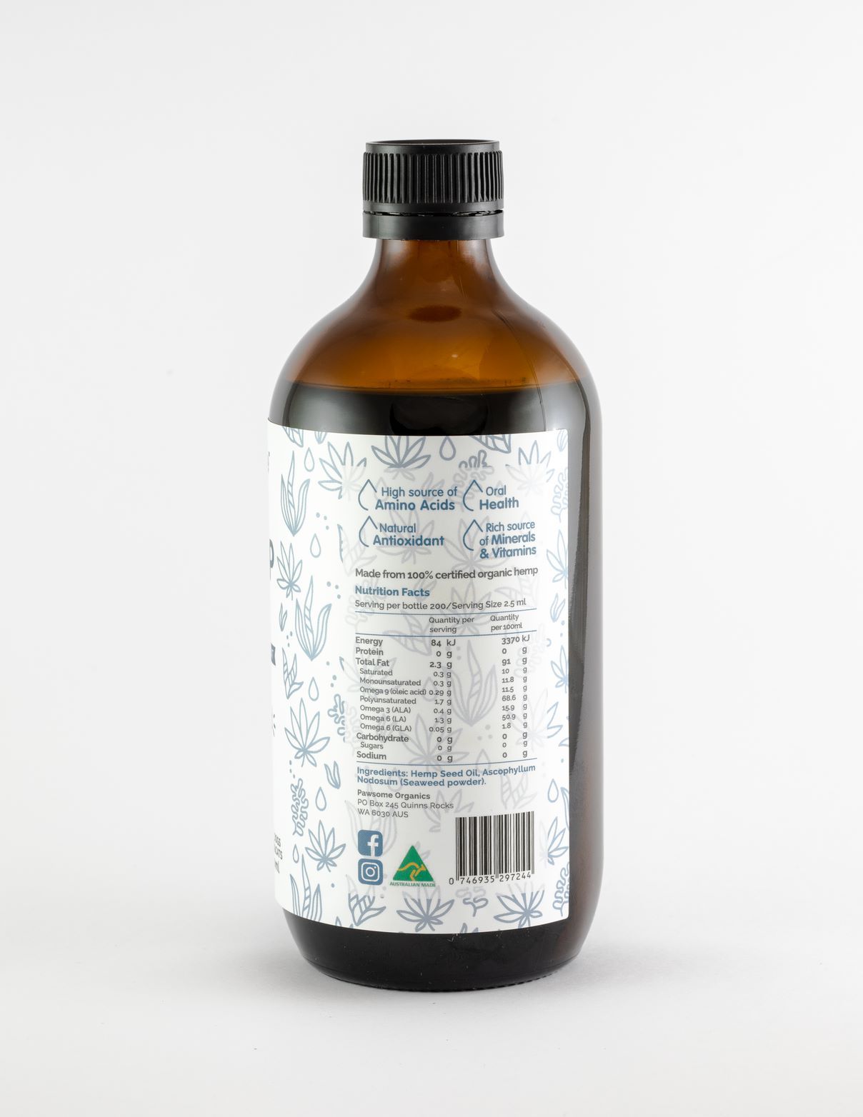 Pawsome Organics Certified Organic Hemp Oil and Seaweed 500ml-Peti