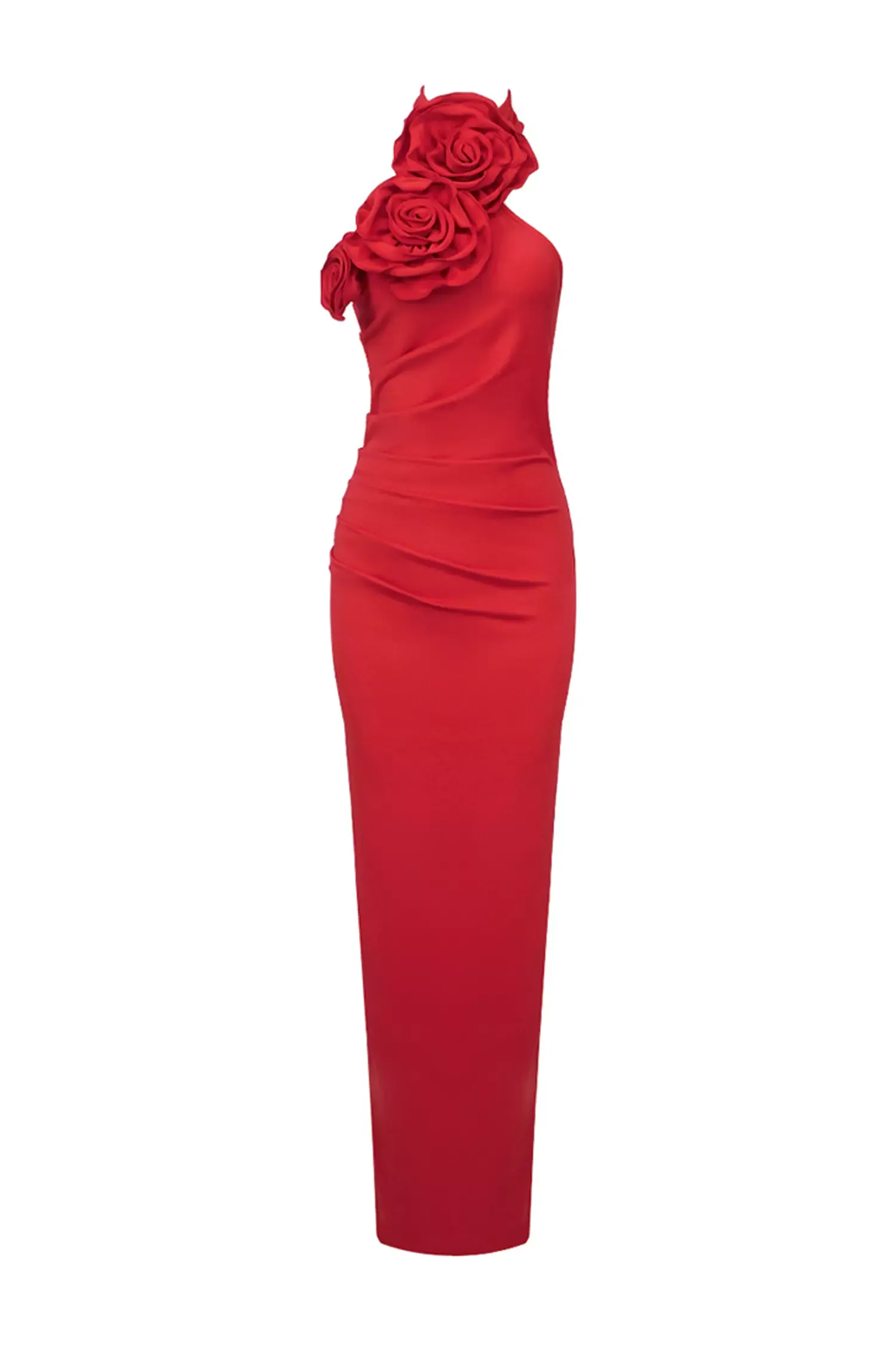 Arnold Red Floral Ruched Halter Maxi Dress