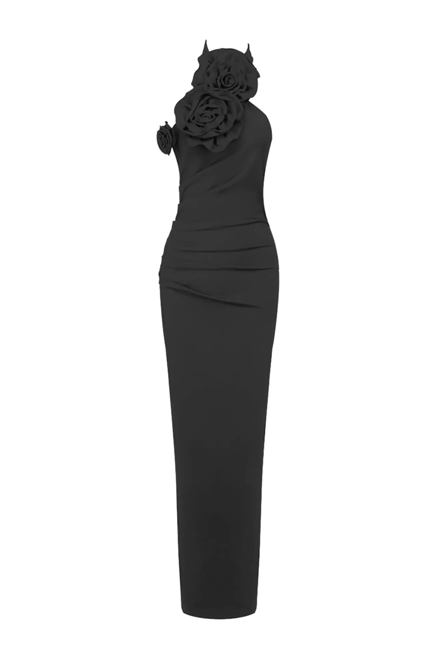 Arnold Black Floral Ruched Halter Maxi Dress