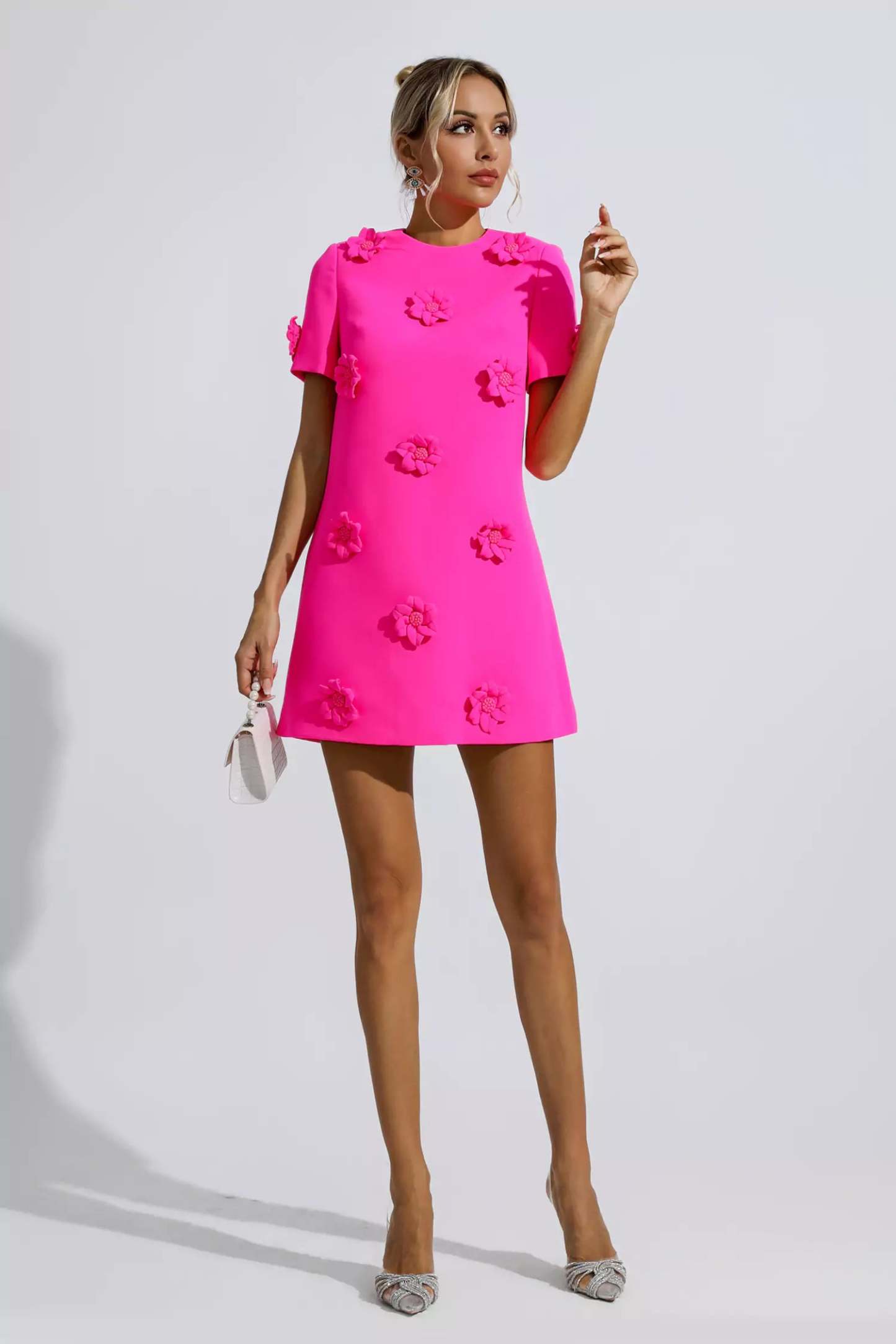 Funk Pink Jacquard Floral Mini Dress