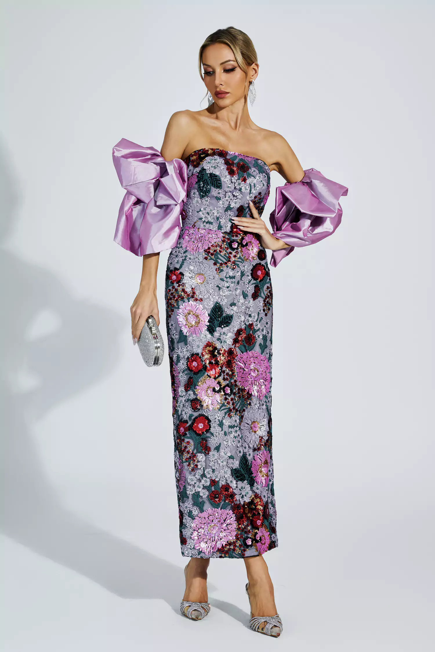 Doris Purple Flower Embellishment Dress