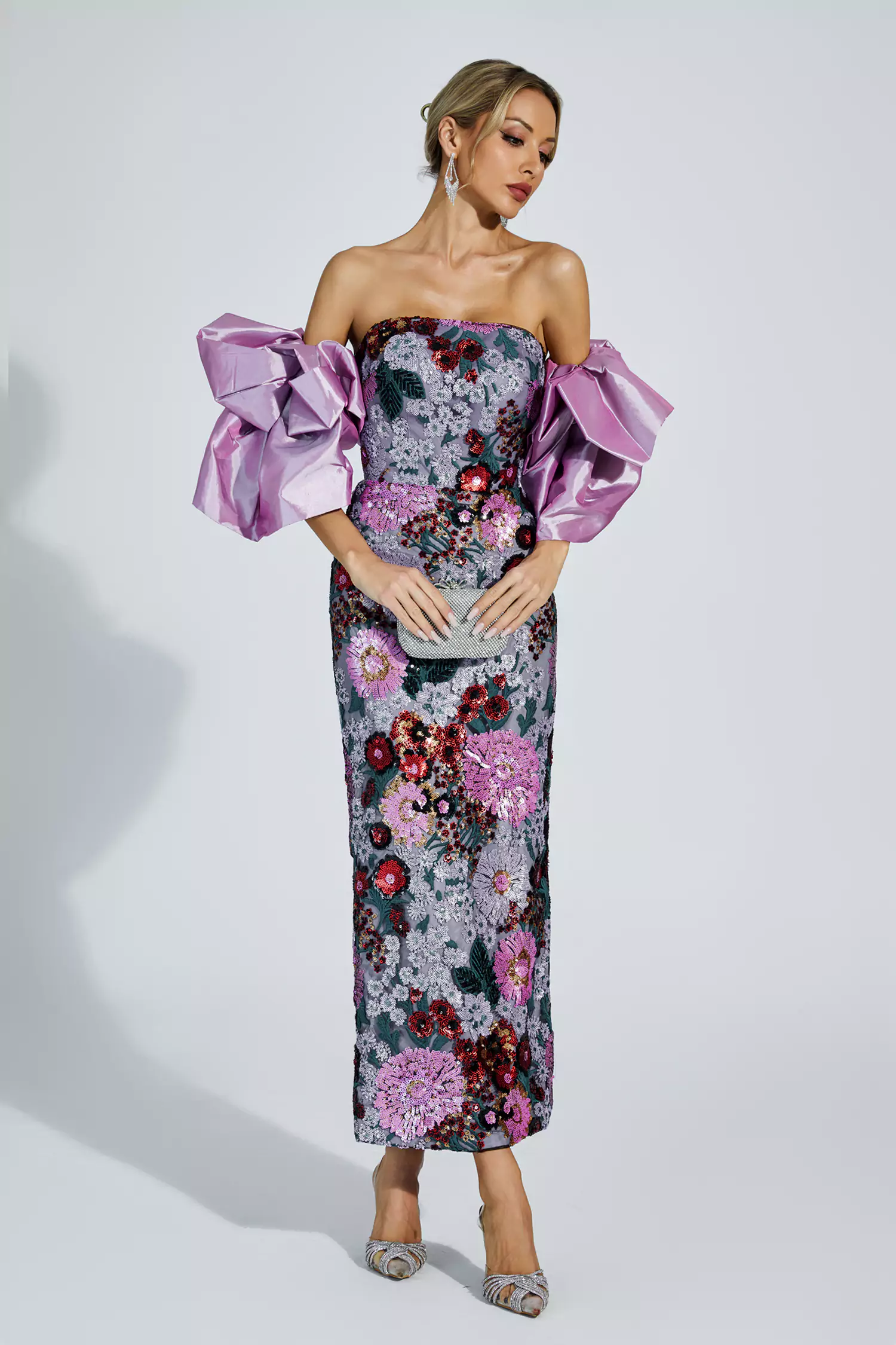 Doris Purple Flower Embellishment Dress